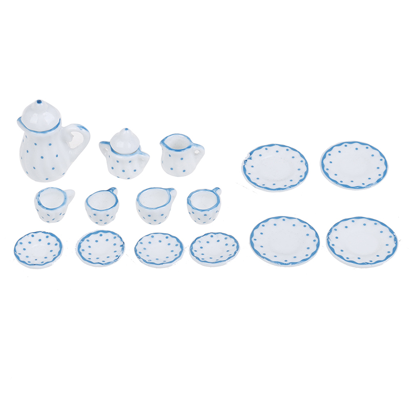 1:12 Dollhouse Miniature 17pcs Porcelain Tea Cup Set Chintz Flower Tableware BA RK10740