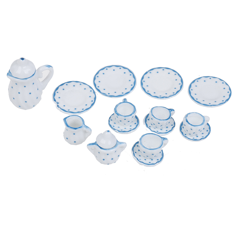 1:12 Dollhouse Miniature 17pcs Porcelain Tea Cup Set Chintz Flower Tableware BA RK10740