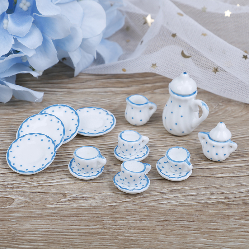 1:12 Dollhouse Miniature 17pcs Porcelain Tea Cup Set Chintz Flower Tableware ❤LT 1:12 Dollhouse Miniature 17pcs Porcelain Tea Cup Set Chintz Flower Tableware ❤LT