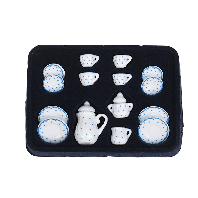 1:12 Dollhouse Miniature 17pcs Porcelain Tea Cup Set Chintz Flower Tableware BA RK10740
