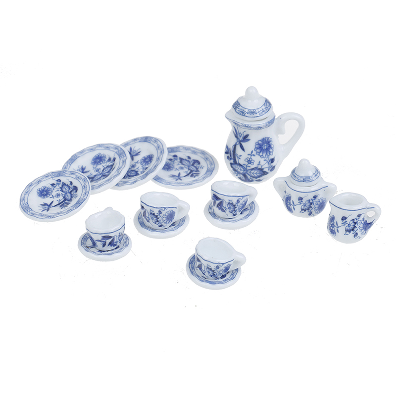 15Pcs 1:12 Dollhouse miniature blue flower tableware porcelain coffee tea c-m Th 15Pcs 1:12 Dollhouse miniature blue flower tableware porcelain coffee tea c-m Th