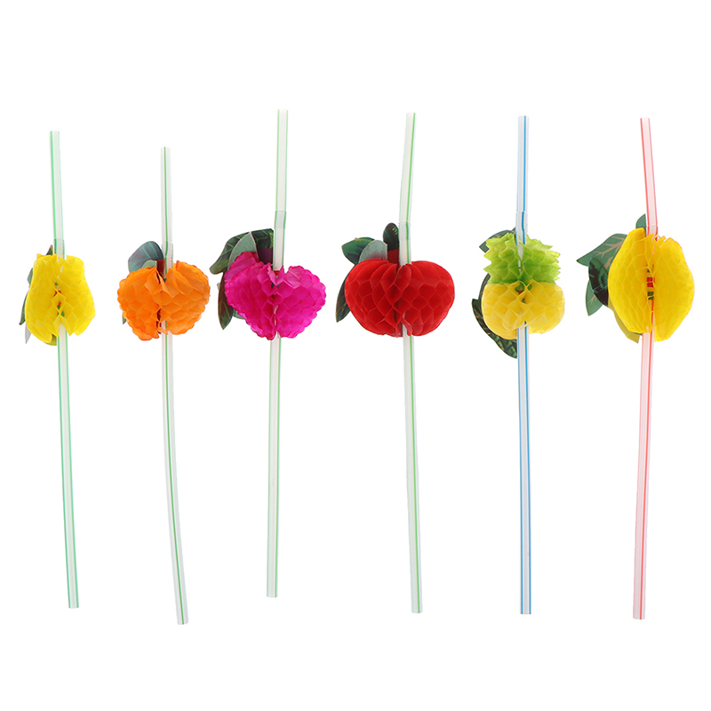 50pcs Hawaiian 3D Fruit Cocktail Straws Umbrella Drinking Straws Party DecorY*wf VW9827