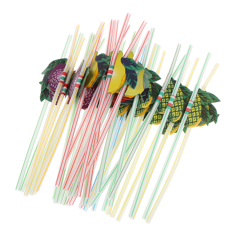 50pcs Hawaiian 3D Fruit Cocktail Straws Umbrella Drinking Straws Party DecorY*wf VW9827