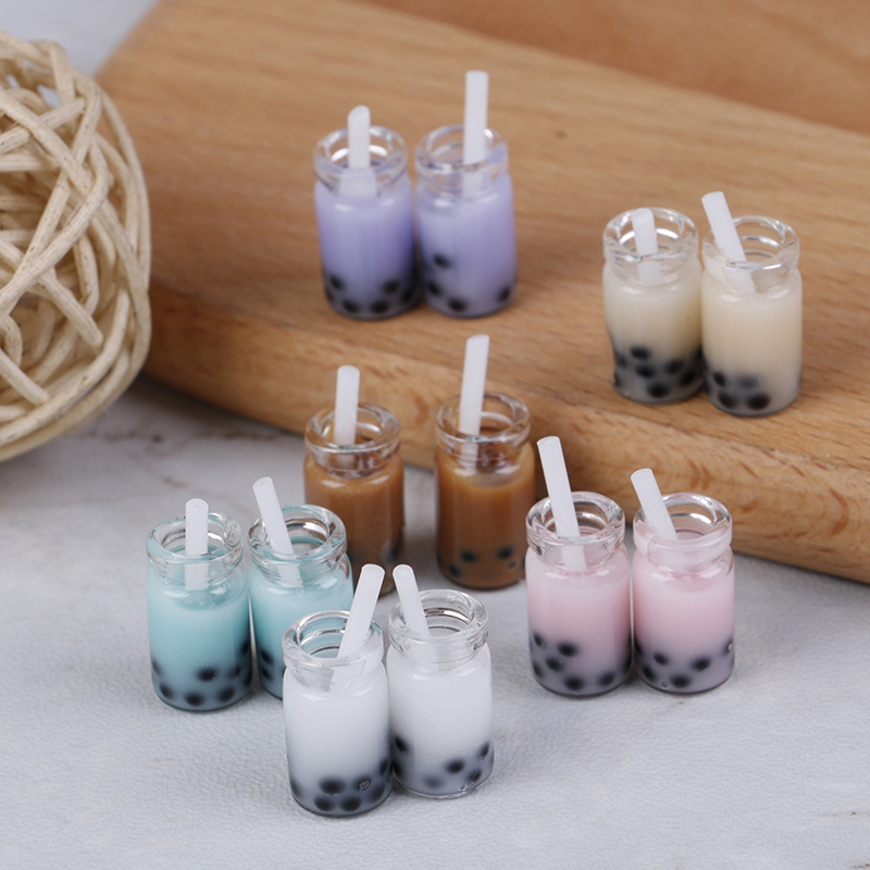 2Pcs 1/12 Dollhouse Miniature Accessories Simulation Pearl milk tea Model Dri Le