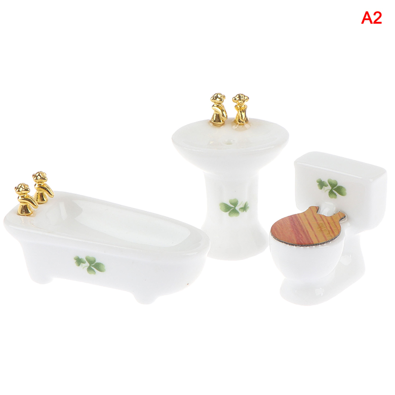 3Pcs 1:24 Dollhouse Miniature Bathroom Set Porcelain Bathtub Toilet Sink Gr-qk - Picture 15 of 15