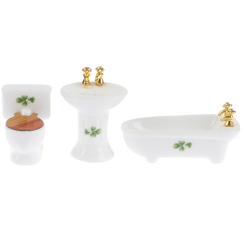 3Pcs 1:24 Dollhouse Miniature Bathroom Set Porcelain Bathtub Toilet Sink Gr^3c 3Pcs 1:24 Dollhouse Miniature Bathroom Set Porcelain Bathtub Toilet Sink Gr^3c