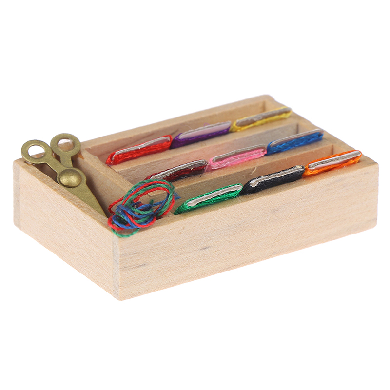 1:12 Dollhouse Miniature Wood Sewing Box Decoration Accessories&#039; FN