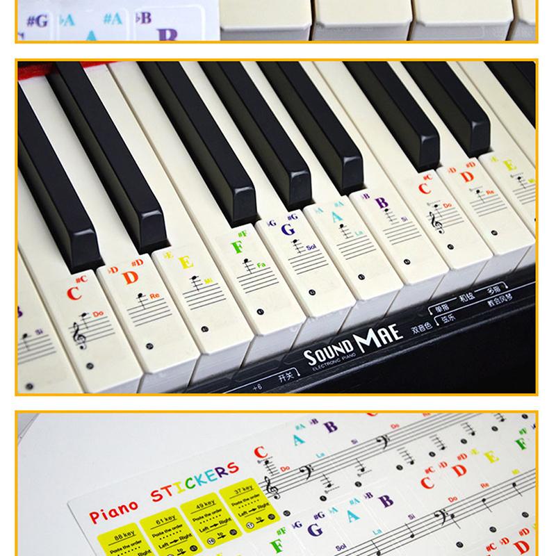 Autocollant de clavier de piano transparent 88 touches autocollant