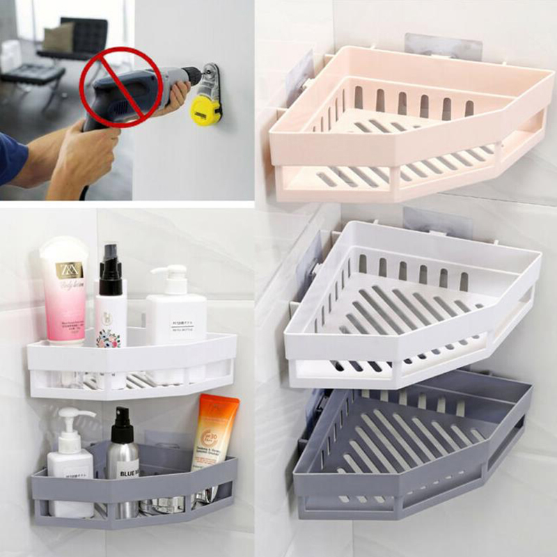 ROFRA Lot De 2 Étagères D'Angle De Salle De Bain, Acier Inoxydable Antirouille, Fixation Adhésive Sans Percage, Charge Max 18 Kg, Avec Crochets Et Supports