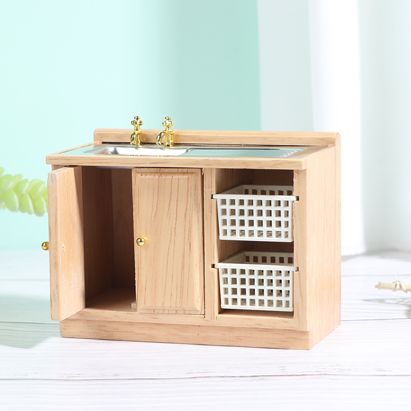 1:12 Wooden Dollhouse Furniture Basin Sink Cupboard Cupboard CabinetJ.BI BIBI