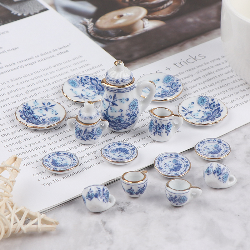 15Pcs 1:12 Dollhouse Miniature Tableware Porcelain Ceramic Tea Cup Set H❤W 15Pcs 1:12 Dollhouse Miniature Tableware Porcelain Ceramic Tea Cup Set H❤W