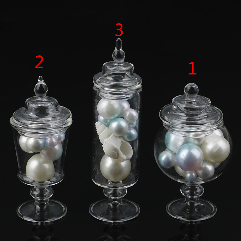 1/12 Dollhouse Miniature Glass Pot Candy Bottle With lid Kitchen Home De-cx