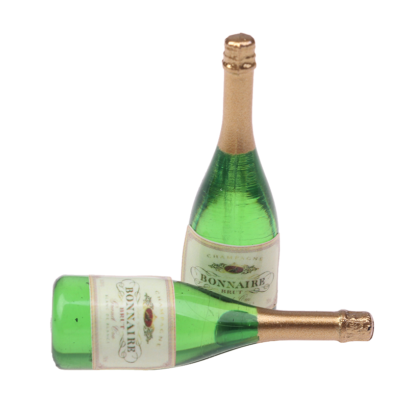 2 Pc Dollhouse Champagne Drink Bottles 1/12 Scale Mini Dollhouse Dec RF #❤ M Su