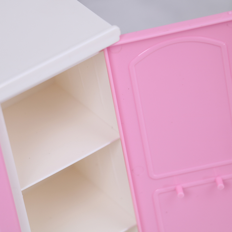 Three door Pink Modern Wardrobe for Dolls Furniture Clothes