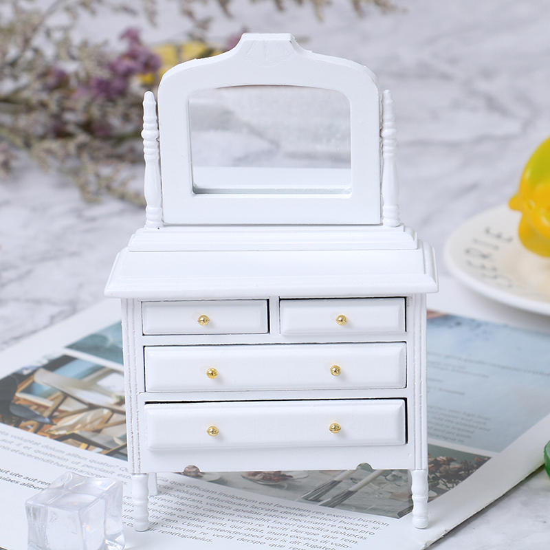 1:12 Dollhouse Miniature White Wooden Makeup Dressing Table Bedroom Furnitur- Le