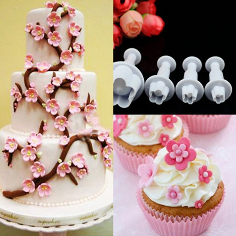 4Pcs Plum Flower Fondant Cake Cutter Plunger Cookie Mold Decorating Candy Mo-qk - Picture 10 of 12