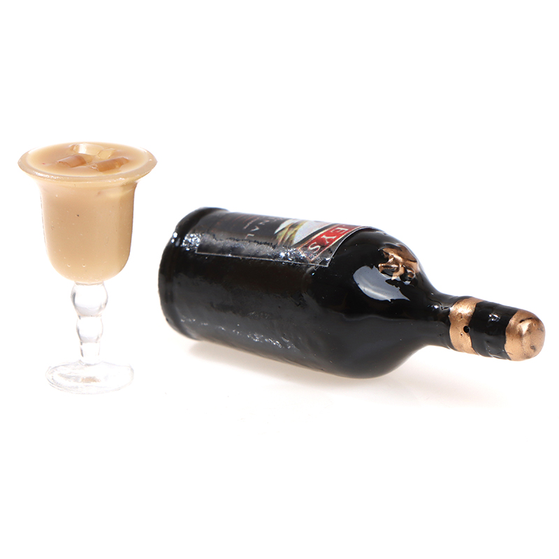1Set Dollhouse Miniature Baileys Resin Bottle Wine Simulation Goblet Mode`uk KY