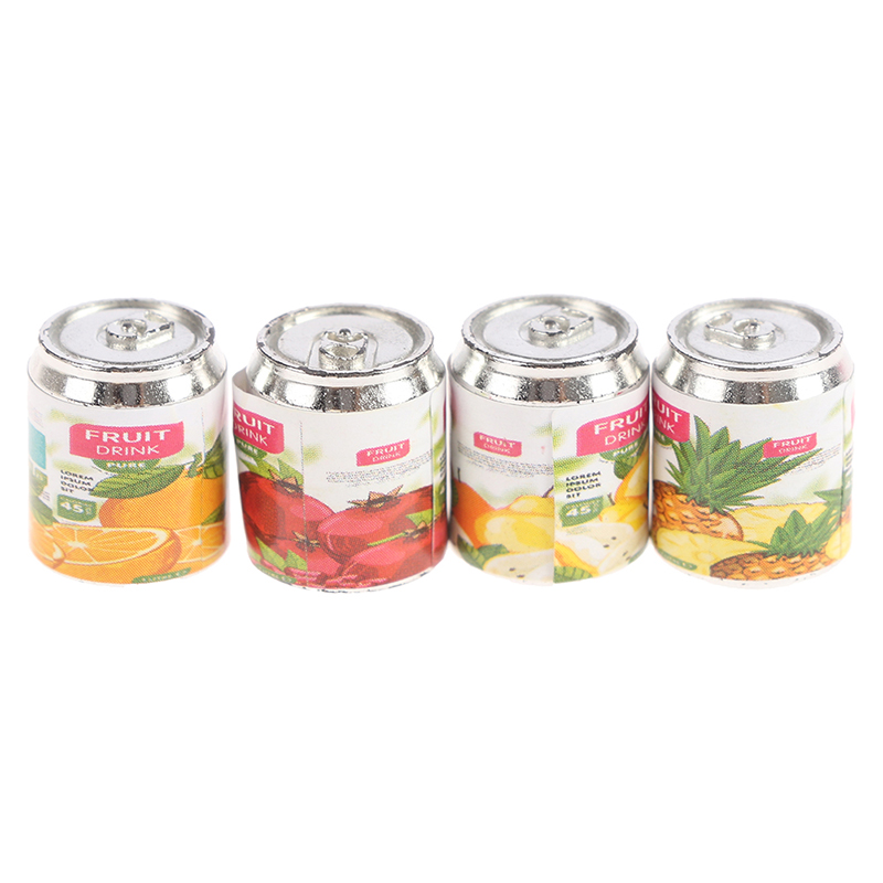 4pcs 1/12 Cute Miniature Dollhouse fruit drink Can bottle Pretend Play Food. Le