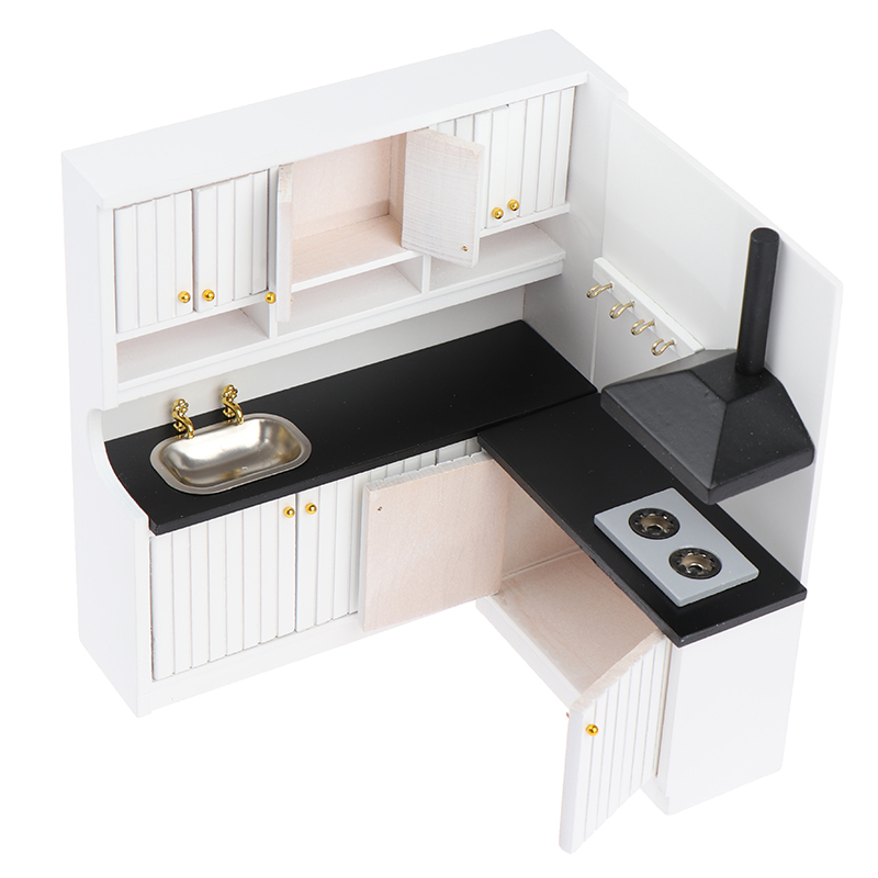 112 Dollhouse Miniature Wooden Kitchen Set Model Furniture Accessories