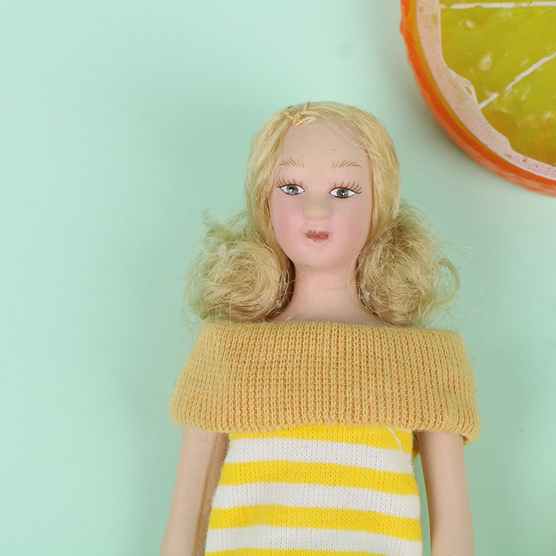 1:12 Miniature Victorian Doll Model Yellow Dress Modern Lady Dollhouse DecoAT Sb
