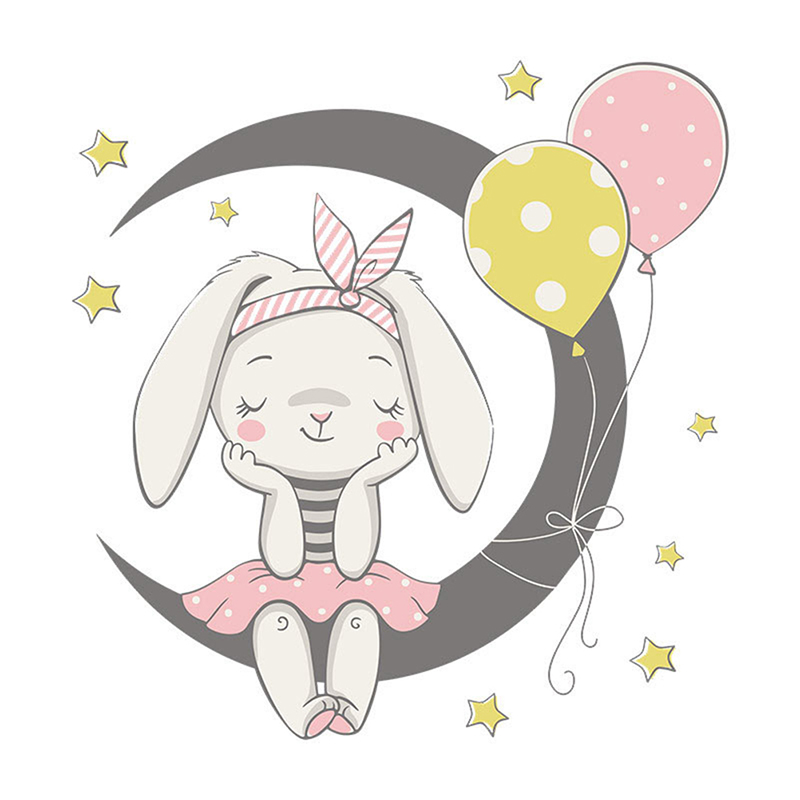 CARTOON MOON BUNNY Wall Stickers Paper Kids Room Home Decor Background ...