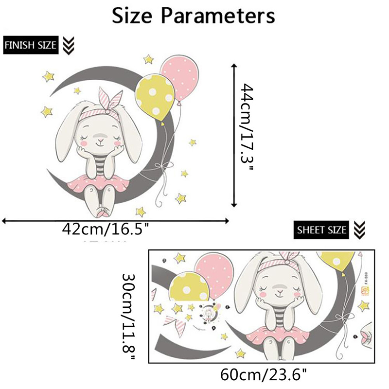 CARTOON MOON BUNNY Wall Stickers Paper Kids Room Home Decor Background ...