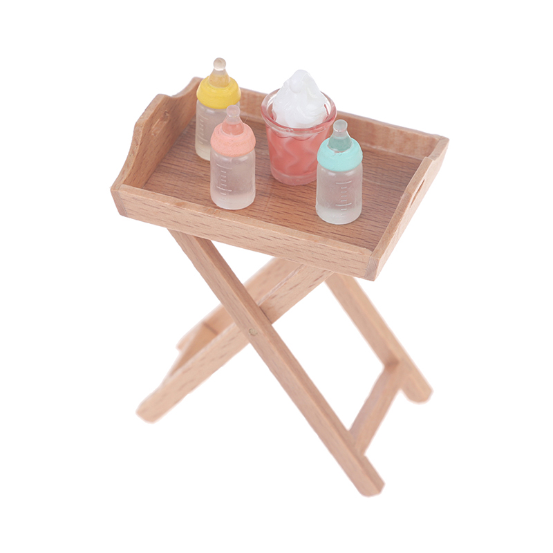 1:12 Dollhouse Miniature Wooden Tray Food Coffee Drinking Table Shelf Doll To Le