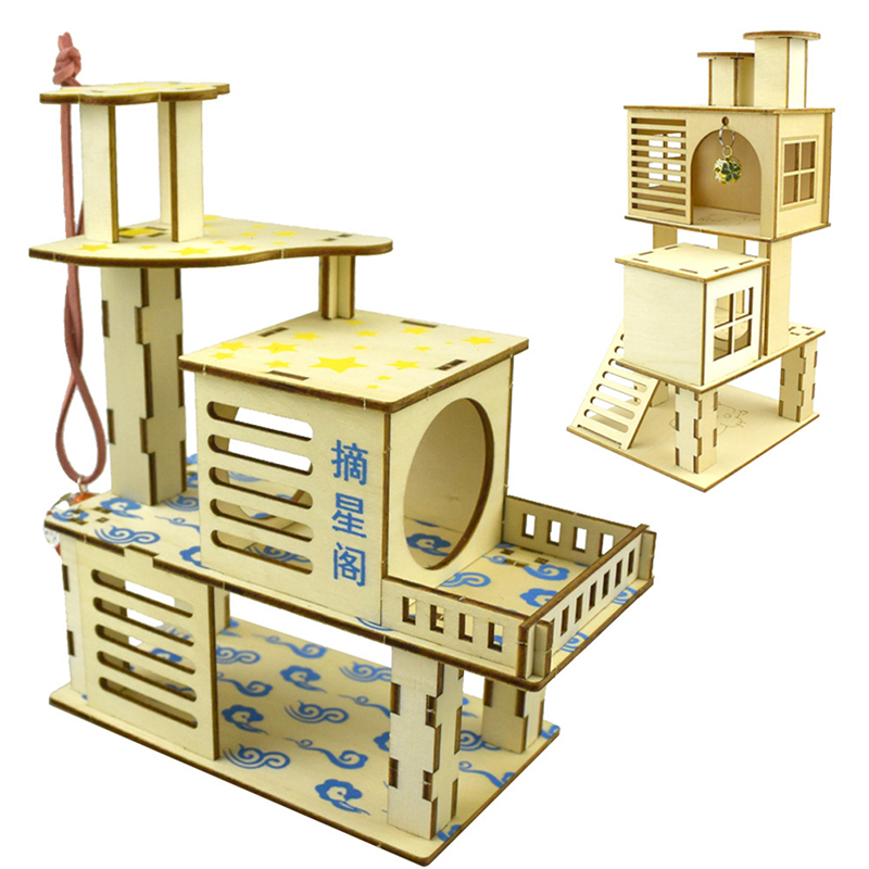 Hamster Hideout Wooden Hut Small Animals Multi Story Villa Climbing Decor Q❤ Bh Hamster Hideout Wooden Hut Small Animals Multi Story Villa Climbing Decor Q❤ Bh
