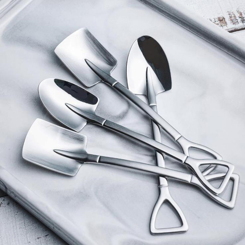 4Pcs/set Stainless Steel Retro Shovel Ice Cream Coffee Spoon Creative Tea-sp-qk - Picture 8 of 12