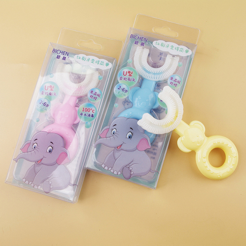 Children's Elephant U-shape Toothbrush Silicone Toothbrush For 360° Cleaning!R2 EL10558