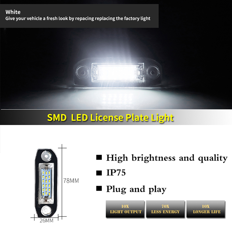 LED car license plate light 12V white light for Volvo S40 S60 S80 XC70 X-ja - Zdjęcie 4 z 12