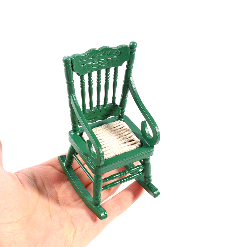 1/12 Wooden Mini Dollhouse Rocking Chair Model Toy DIY Scenery Accessory Pe 1/12 Wooden Mini Dollhouse Rocking Chair Model Toy DIY Scenery Accessory Pe