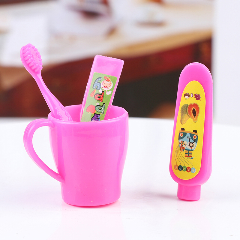 Dollhouse Miniatures Toothbrush Toothpaste Tube Cup Set Doll Bathroom ...