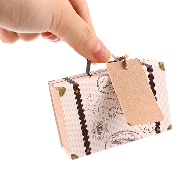 10PCS Mini Travel Suitcase Candy Box Kraft Paper Chocolate Favor Gift Boxes GAIR
