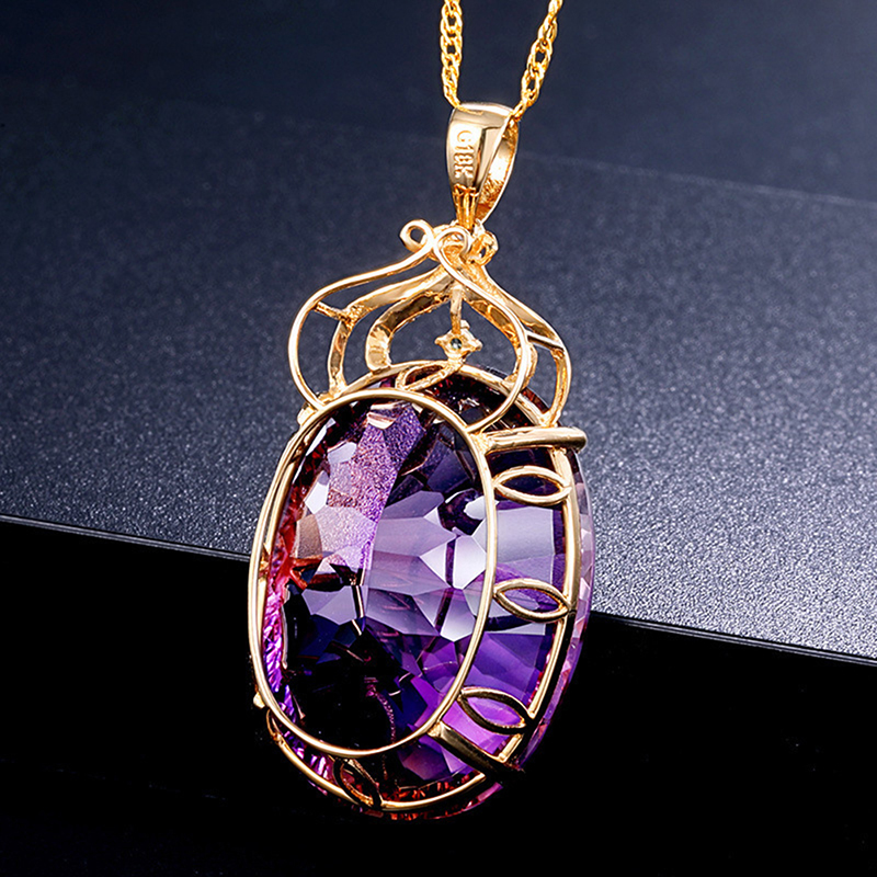 Fashion Silver Amethyst Necklaces Gold Chain Pendants Women Wedding Jewe,io - Imagen 5 de 7