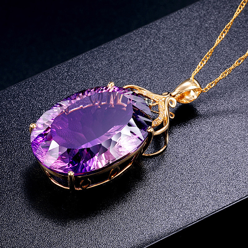 Fashion Silver Amethyst Necklaces Gold Chain Pendants Women Wedding Jewe,io - Imagen 6 de 7
