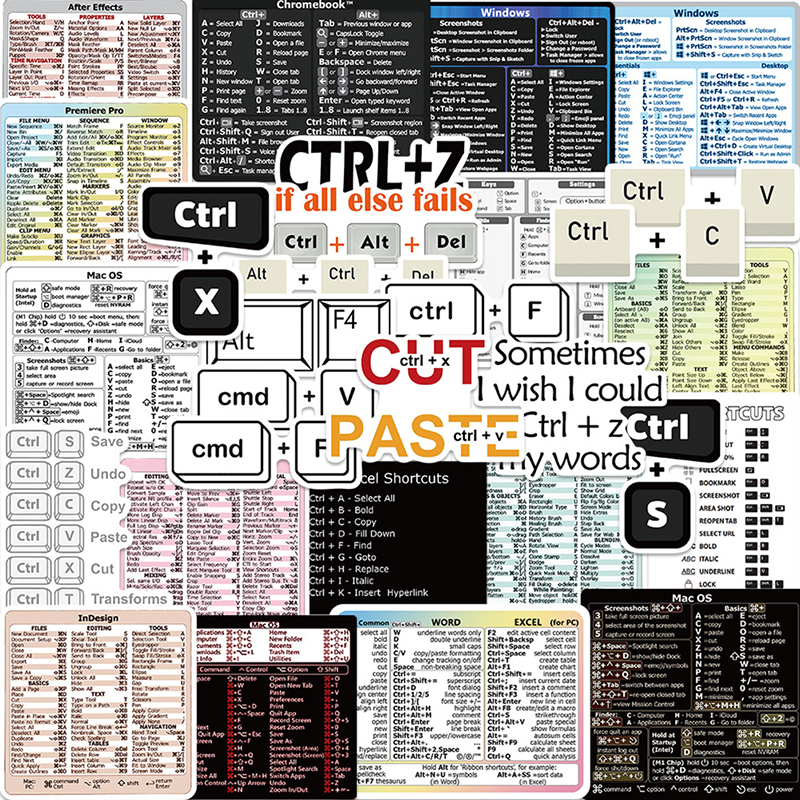 30PCS DIY Excel/Word Quick Reference Keyboard Guide Shortcut Stickers ...