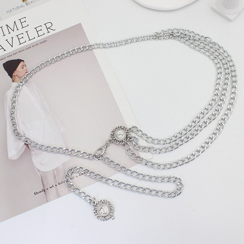 Ceinture Femme En Métal, Chaîne De Taille Lune En Or, Ceinture Dorée Avec Marguerite Creuse,Boucles Réglables,Ceinture Chaine, CCeinture Western Femme En Métal Convient Pour Robes, Jeans, Pulls