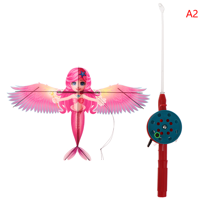 Cartoon Children Kite Mini Plastic Toys Kite + 40cm Hand Brake Fishing Rod  T Bh