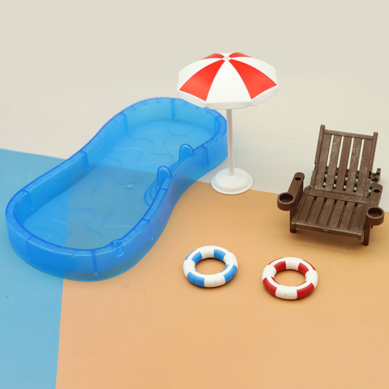 Doll house simulation Cute Mini swimming pool swimming circle beach chair se SN❤ - Picture 3 of 12