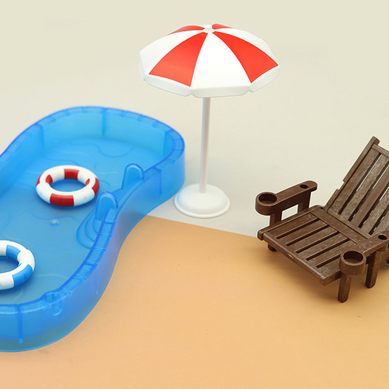 Doll house simulation Cute Mini swimming pool swimming circle beach chair se SN❤ - Picture 2 of 12