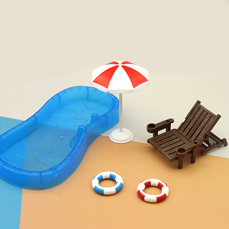 Doll house simulation Cute Mini swimming pool swimming circle beach chair se SN❤ - Picture 7 of 12