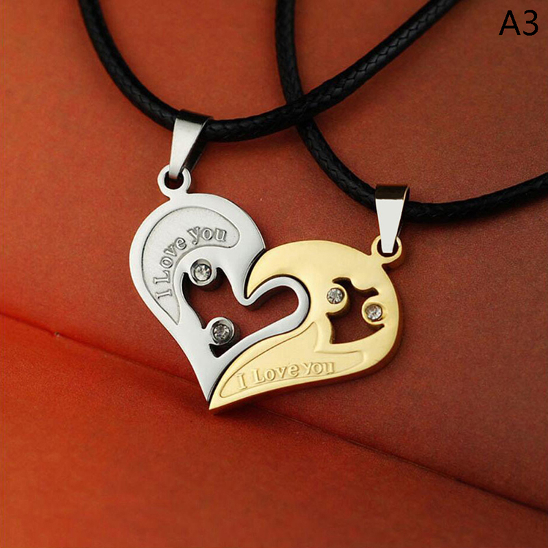 1 pair Fashion Couple Heart Shape I Love You Pendant Necklace for Women -qk - Picture 15 of 22