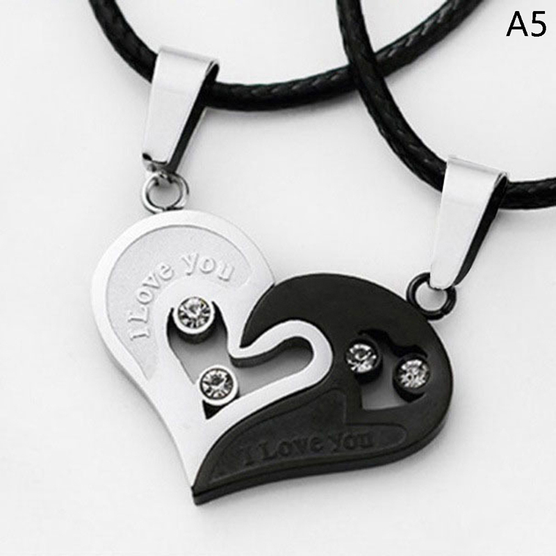 1 pair Fashion Couple Heart Shape I Love You Pendant Necklace for Women -qk - Picture 12 of 22