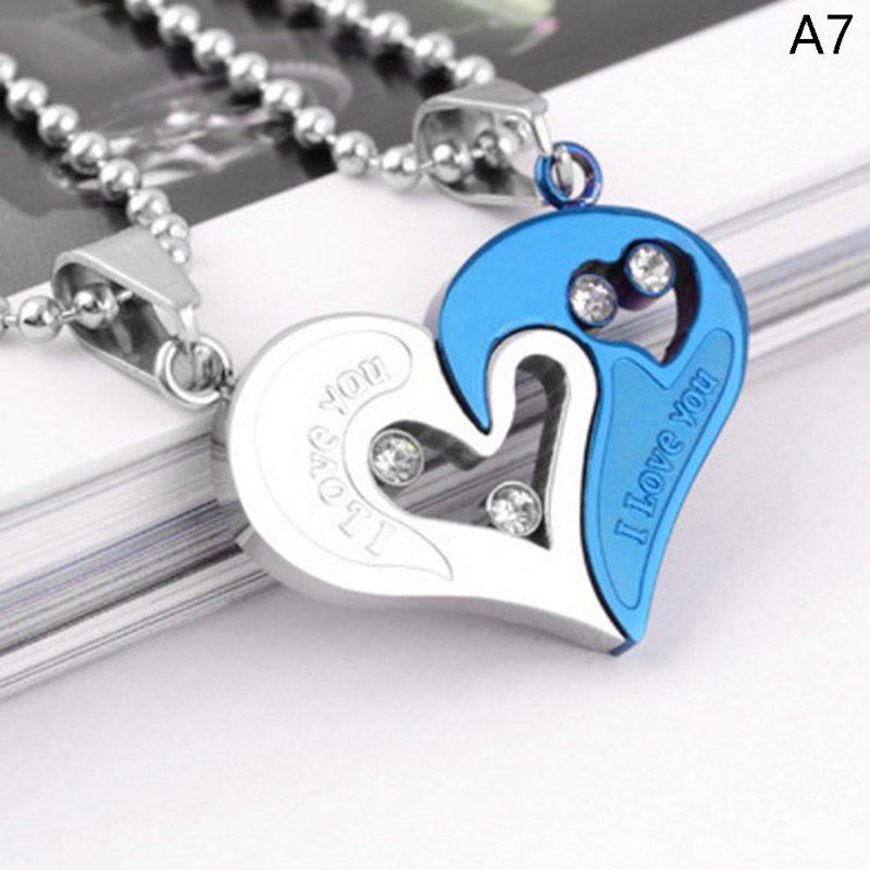 1 pair Fashion Couple Heart Shape I Love You Pendant Necklace for Women -qk - Picture 10 of 22
