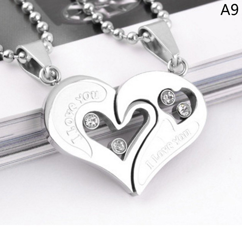 1 pair Fashion Couple Heart Shape I Love You Pendant Necklace for Women -qk - Picture 9 of 22