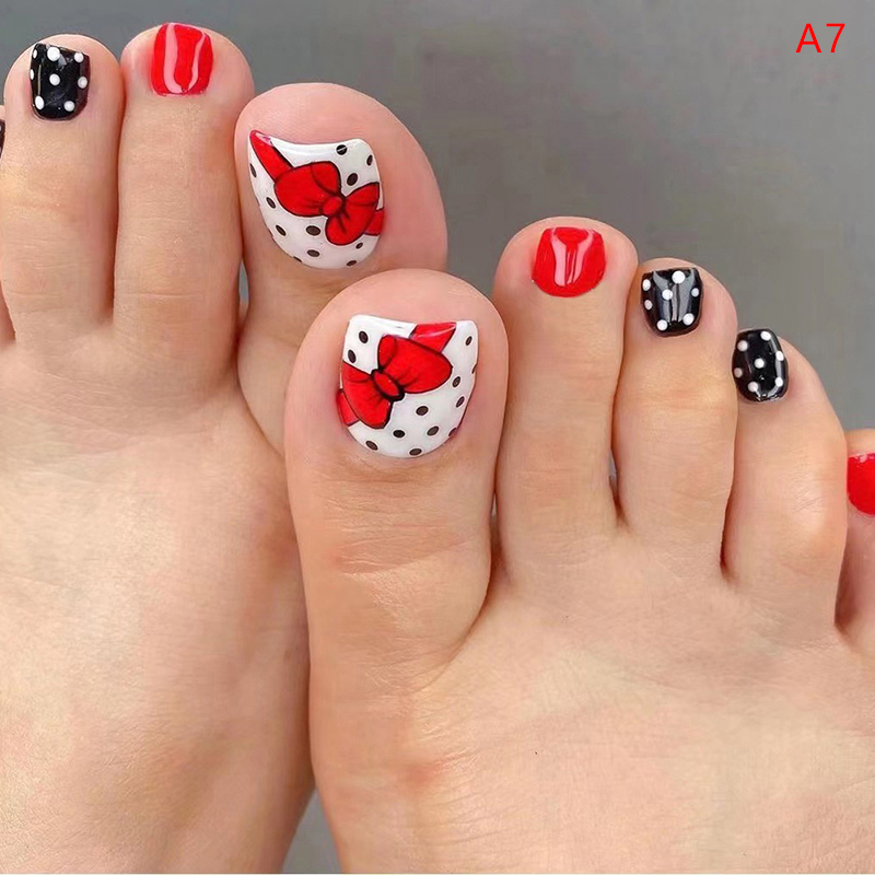 24Pcs False Nails French Multiple Styles Press on Nails for Women Toe Nail Art - Bild 19 von 26