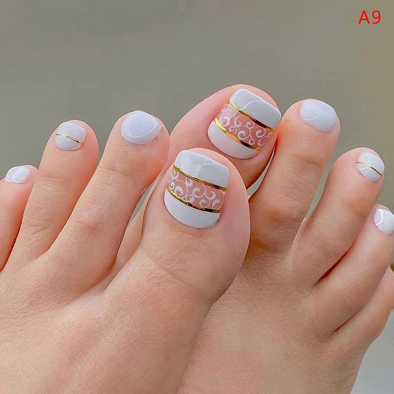 24Pcs False Nails French Multiple Styles Press on Nails for Women Toe Nail Art - Bild 21 von 26