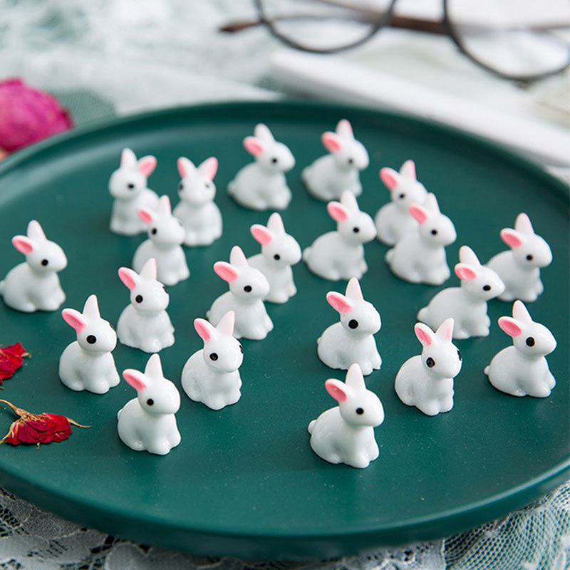 Plastic Mini Rabbit 10PCS Cute Mini Resin Bunnies Miniature Figures 3D Little White Rabbit ...