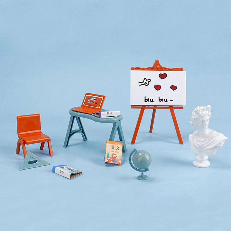 1 set casa bambola decorazione scena studente sedia tavolo libro cancelleria PX- 1 set casa bambola decorazione scena studente sedia tavolo libro cancelleria PX-